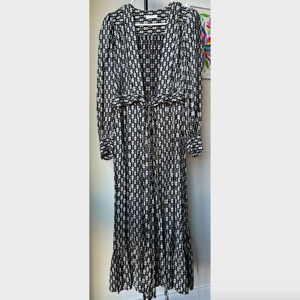 Sandro Black and White Floral Belted Maxi Wrap Dress - Size EU 36 - Picture 2 of 12